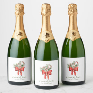 Etiquetas Para Vinos Espumosos Vintage Simple Caramelo Caña Lazo Paz Amor Navidad