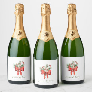 Etiquetas Para Vinos Espumosos Vintage Simple Caramelo Caña Lazo Paz Amor Navidad