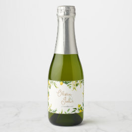 Etiquetas Para Vinos Espumosos Watercolor Lemon Citrus Green Wedding