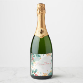 Etiquetas Para Vinos Espumosos Watercolor Merry Christmas Sparkling Wine Label
