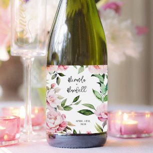 Etiquetas Para Vinos Espumosos Watercolor Peony Magnolia Boda rosa