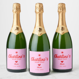 Etiquetas Para Vinos Espumosos Wavy Pink Red HandWriting Retro Bridal Shower