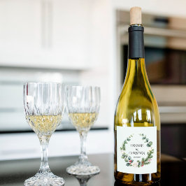 Etiquetas Para Vinos Espumosos Wreath de Boda de Invierno con Ramas de Pelo