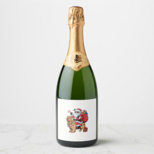 Etiquetas Para Vinos Espumosos Xmas Iluminando Santa Riding Golden Retriever Dog