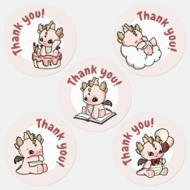 Etiquetas Pastel Rosa Bebé Dragón Gracias