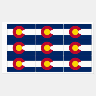 Etiquetas patrióticas con bandera del Estado de Co