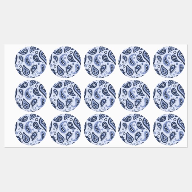 Etiquetas Patrón azul paisley (Hoja)
