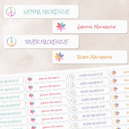 Etiquetas Paz y flores Boho Hippie nombre impermeable