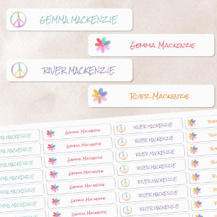 Etiquetas Paz y flores Boho Hippie nombre impermeable