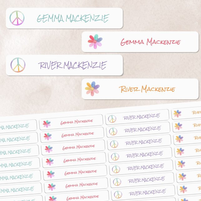 Etiquetas Paz y flores Boho Hippie nombre impermeable (Subido por el creador)