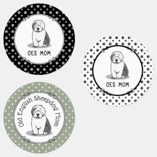 Etiquetas Perro Cute OES Mamá Sheepdog Inglés Viejo (Gris 1)