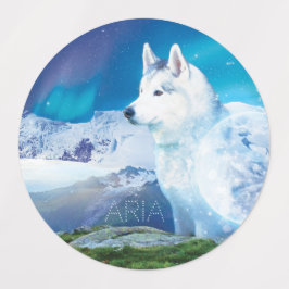 Etiquetas Perro Husky personalizado con montañas