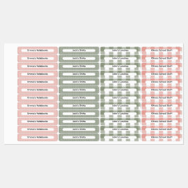 Etiquetas personalizadas con cuadros rosa y verde