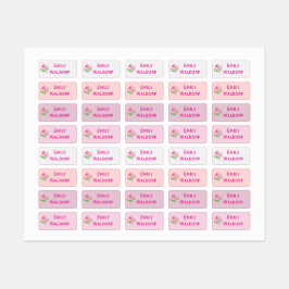 Etiquetas Pink Flowers Kids' Name Clothing School Labels