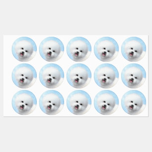 Etiquetas Pintura de Bichon Frise - Arte de Perro Original.