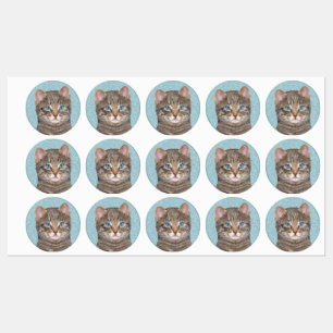 Etiquetas Pintura de gato atigrado gris - Arte de gato origi