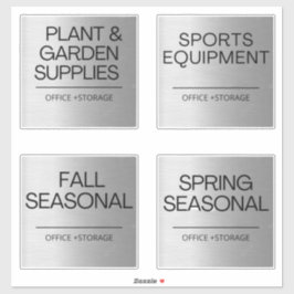 Etiquetas plateadas de la organización para almace