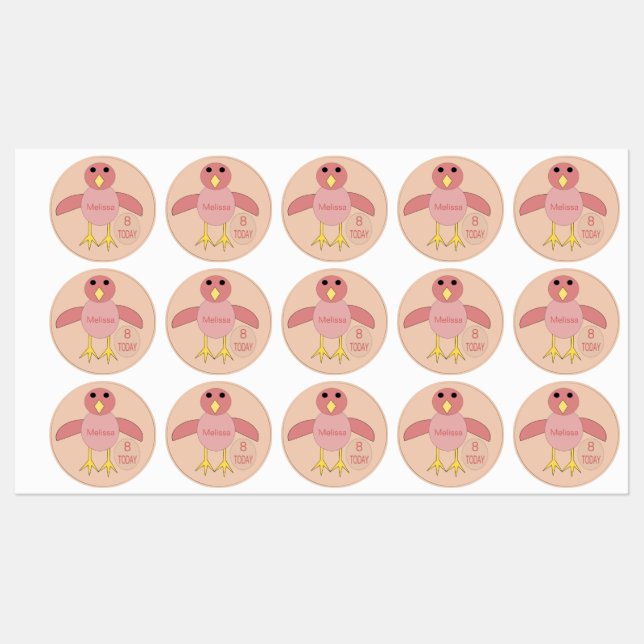 Etiquetas Pollita Rosa Cumpleañera Personalizada (Hoja)