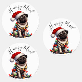 Etiquetas Pug Caine Moderno Cute Watercolor Retro Classic