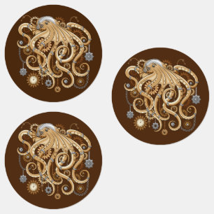 Etiquetas Pulpo Steampunk Retro Fantasía Mecánica