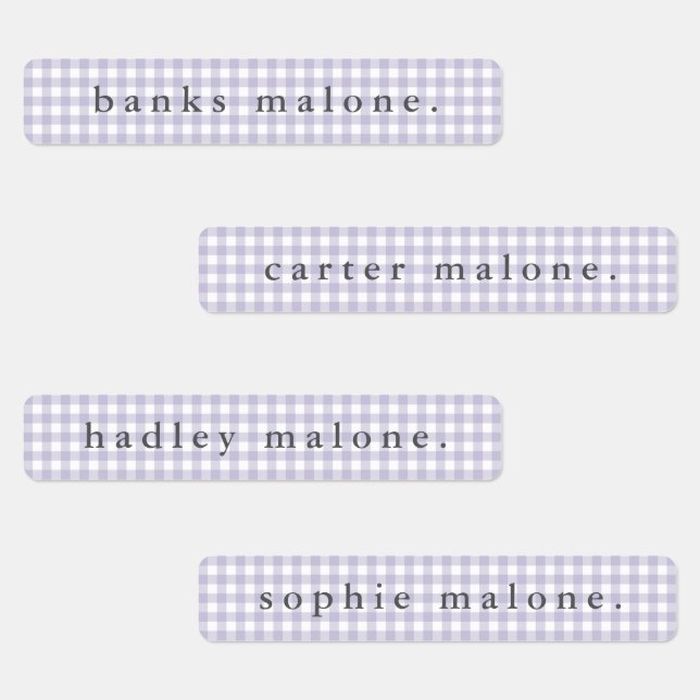 Etiquetas Purple Gingham Waterproof Name (Grupo)
