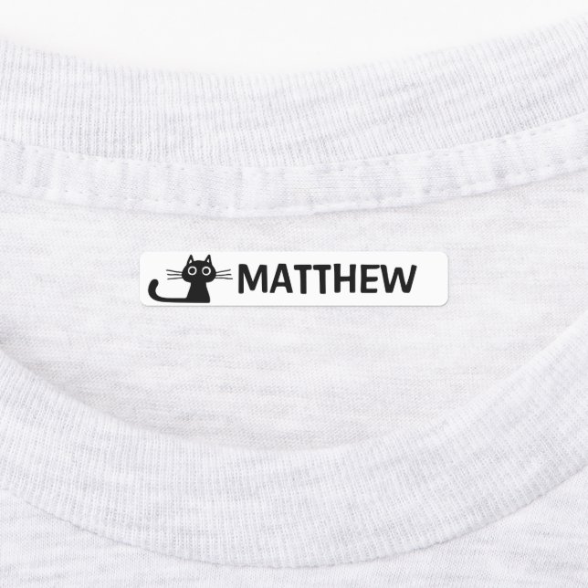 Etiquetas Quirky Black Kitty Cat Nombre Personalizado (Fijada)