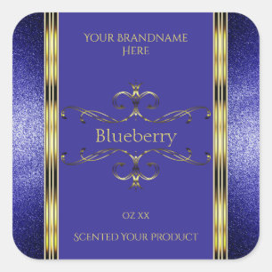 Etiquetas reales de productos azules y dorados Pur