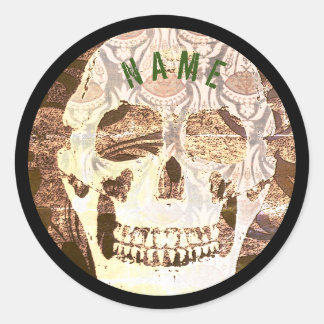 ETIQUETAS REDONDAS DE CALAVERA GRUNGE CON NOMBRE P