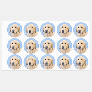Etiquetas Retrato de perro de Golden Retriever, pintura orig