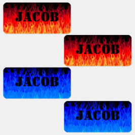 Etiquetas Rojo y Azul Caliente Flamas Metalizado