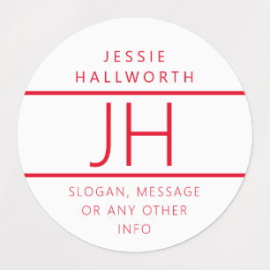 Etiquetas Rojo y Blanco Moderno Monogramado impermeable