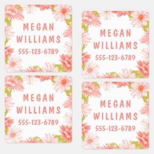 Etiquetas Ropa de nombres personalizados de flores rosadas