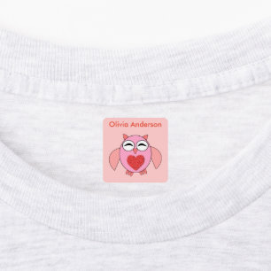 Etiquetas Ropa Personalizado de búho de amor rosa