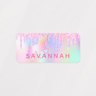 Etiquetas Ropa rosa purpurina de arcoíris mágicos de unicorn