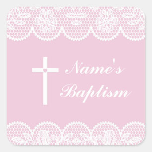 Etiquetas rosadas del cordón del bautismo de los