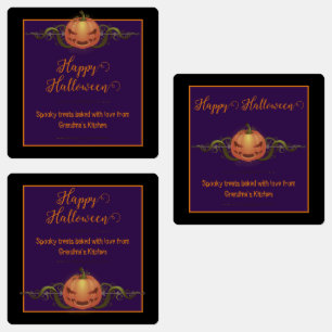 Etiquetas Scary Jack-o-Lantern Halloween Negro