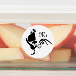 Etiquetas Silueta de croando de gallo negro