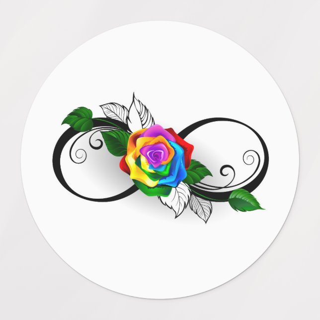 Etiquetas Símbolo de Infinito con Rosa de Arcoíris (Diseño 1)