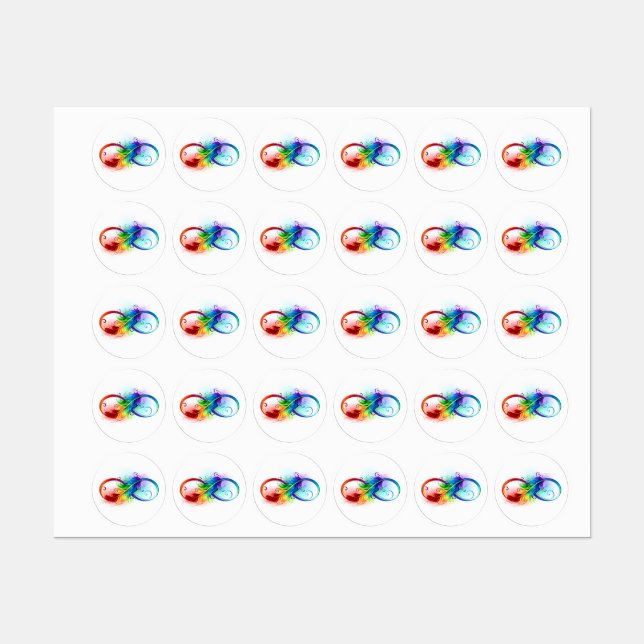 Etiquetas Símbolo infinito con plumas arcoiris (Hoja)