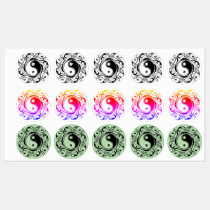 Etiquetas Símbolo Yin & Yang Estilo de Tatuaje en Blanco y N
