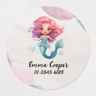Etiquetas Sirena Cuta Personalizada,Nombre,Número de teléfon