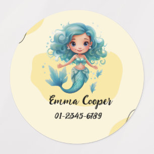 Etiquetas Sirena Cuta Personalizada,Nombre,Número de teléfon