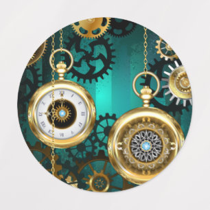 Etiquetas Steampunk Jewelry Watch sobre un fondo verde