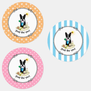 Etiquetas Summer Beach Boston Terrier Dog (negro) Cute