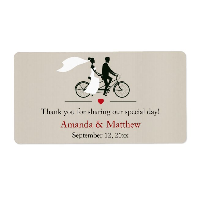 Etiquetas Tandem Bicycle Wedding Favor (Frente)