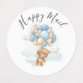 Etiquetas Teddy Bear Balloon Happy Mail Baby Shower Labs