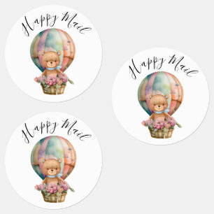 Etiquetas Teddy Foral Boy Balloon Happy Mail Baby Shower