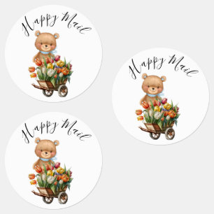 Etiquetas Teddy Foral Boy Rustic Happy Mail Baby Shower