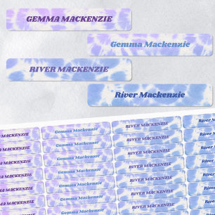 Etiquetas Tie Dye Lavender Niños Azules Nombre impermeable
