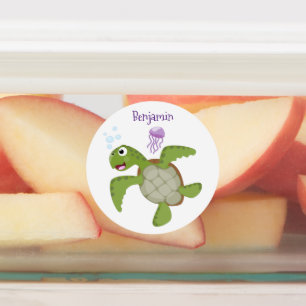 Etiquetas Tortuga marina verde suave feliz ilustracion perso